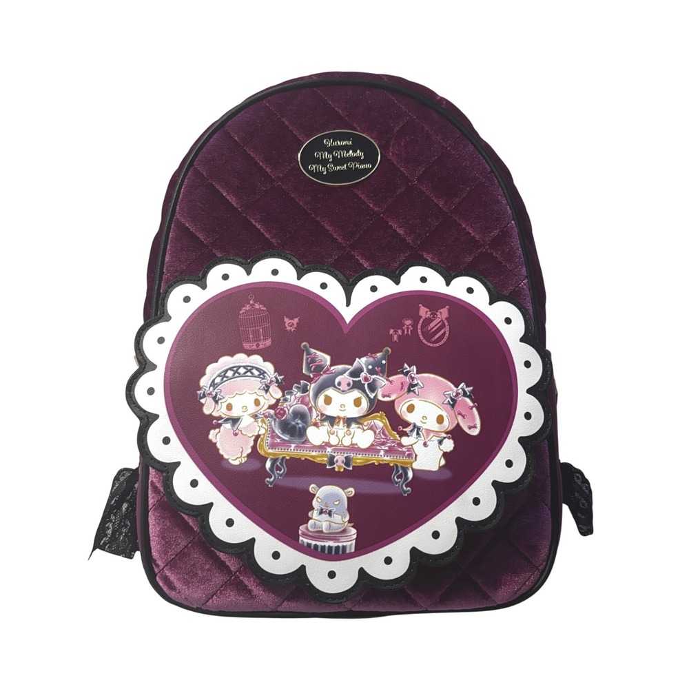 Sanrio Kuromi My Melody My Sweet Piano Quilted Velvet Heart Mini Backpack Purple